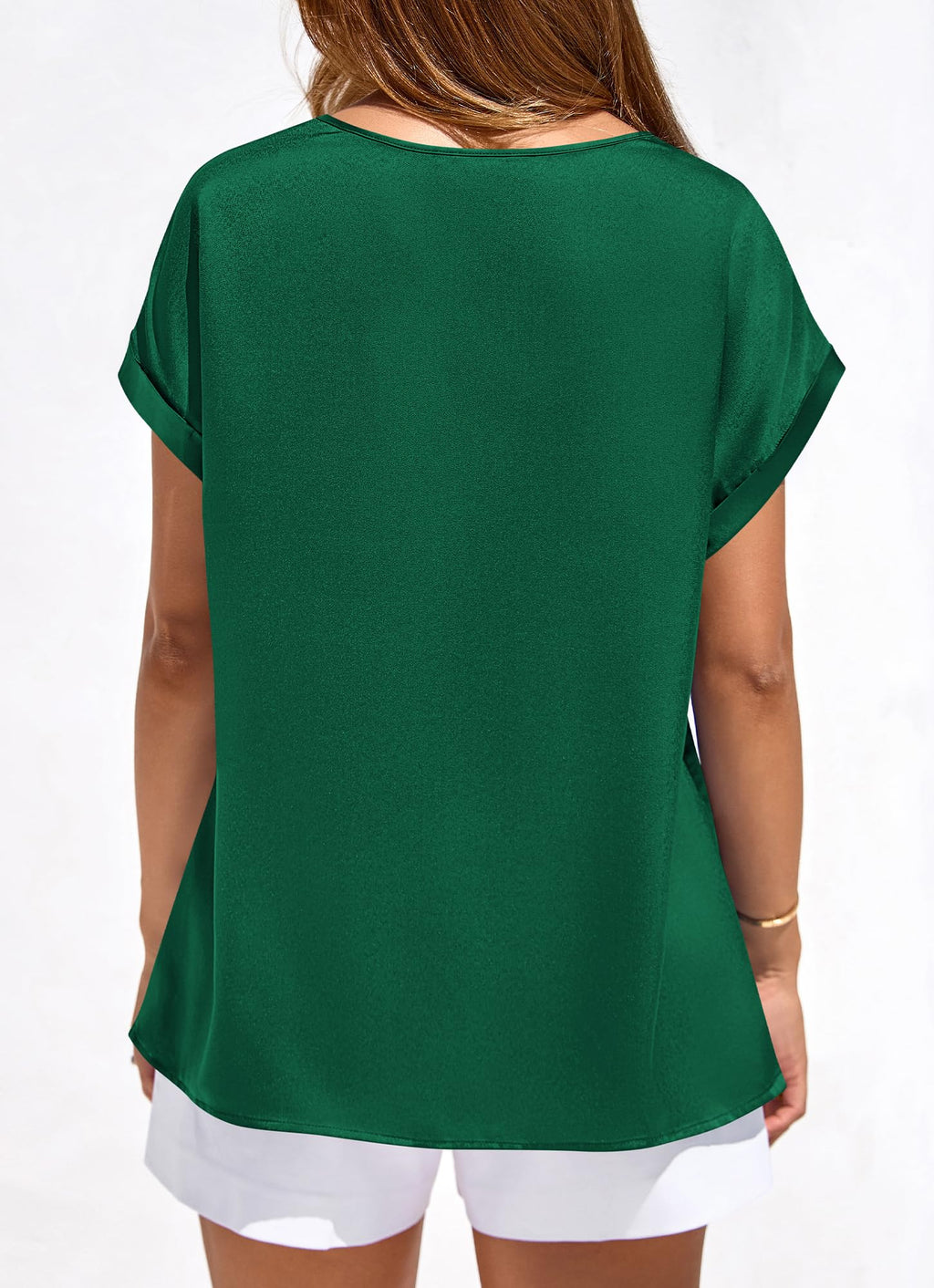 FreshPretty Womens Summer Tops Satin Silk Crewneck Short Sleeve Shirts Work Business Outfits Spring Blouses Dressy Casual