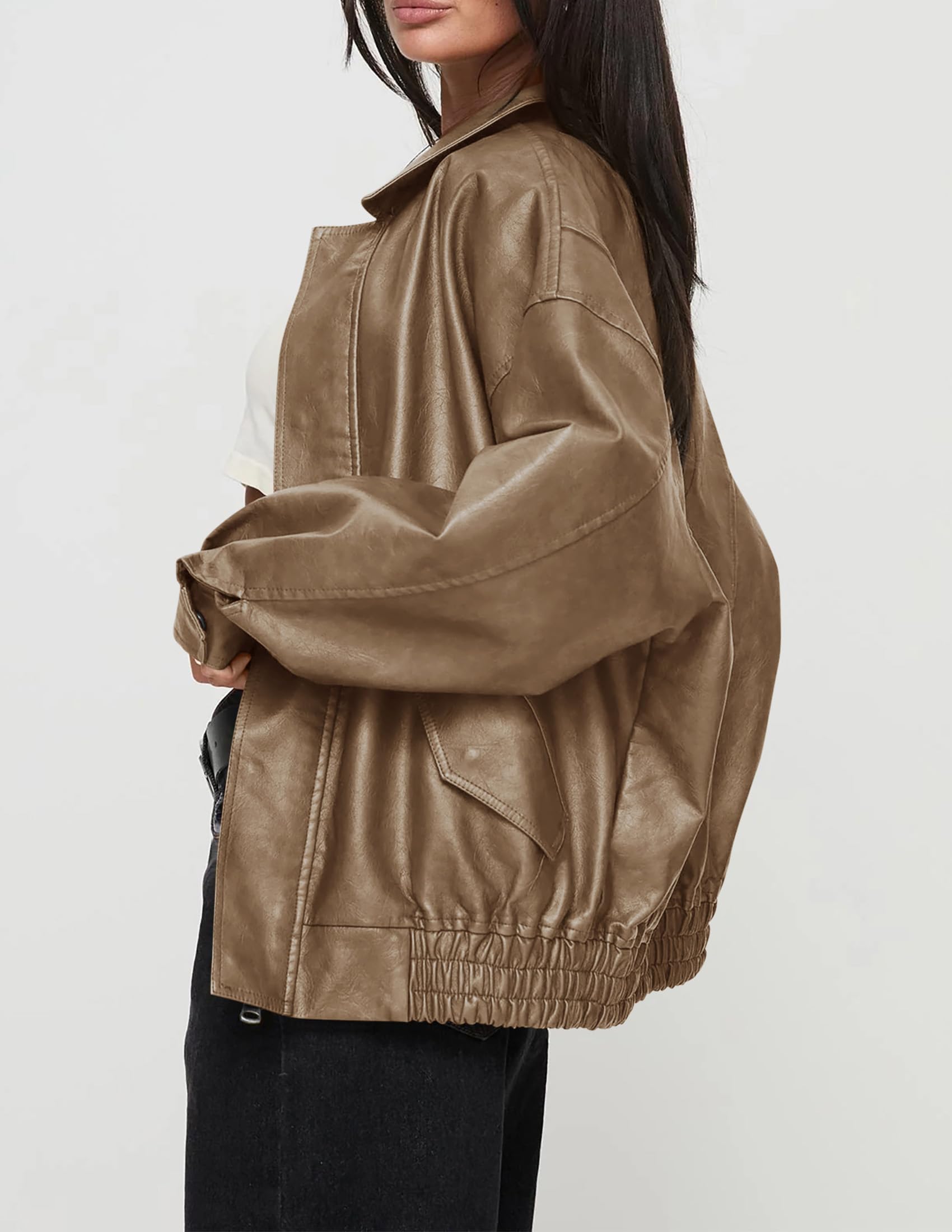 PRETTYGARDEN Women's Faux Leather Motorcycle Jacket Trendy Fall Spring Clothes Oversized Zip Up Winter Coat Outerwear