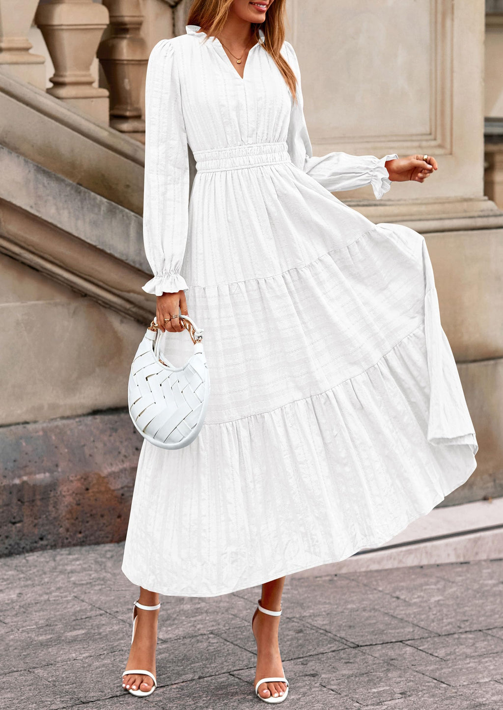 PRETTYGARDEN Women's Fall Wedding Guest Dresses Long Sleeve V Neck Flowy Elegant Holiday Party Maxi Dress with Pockets