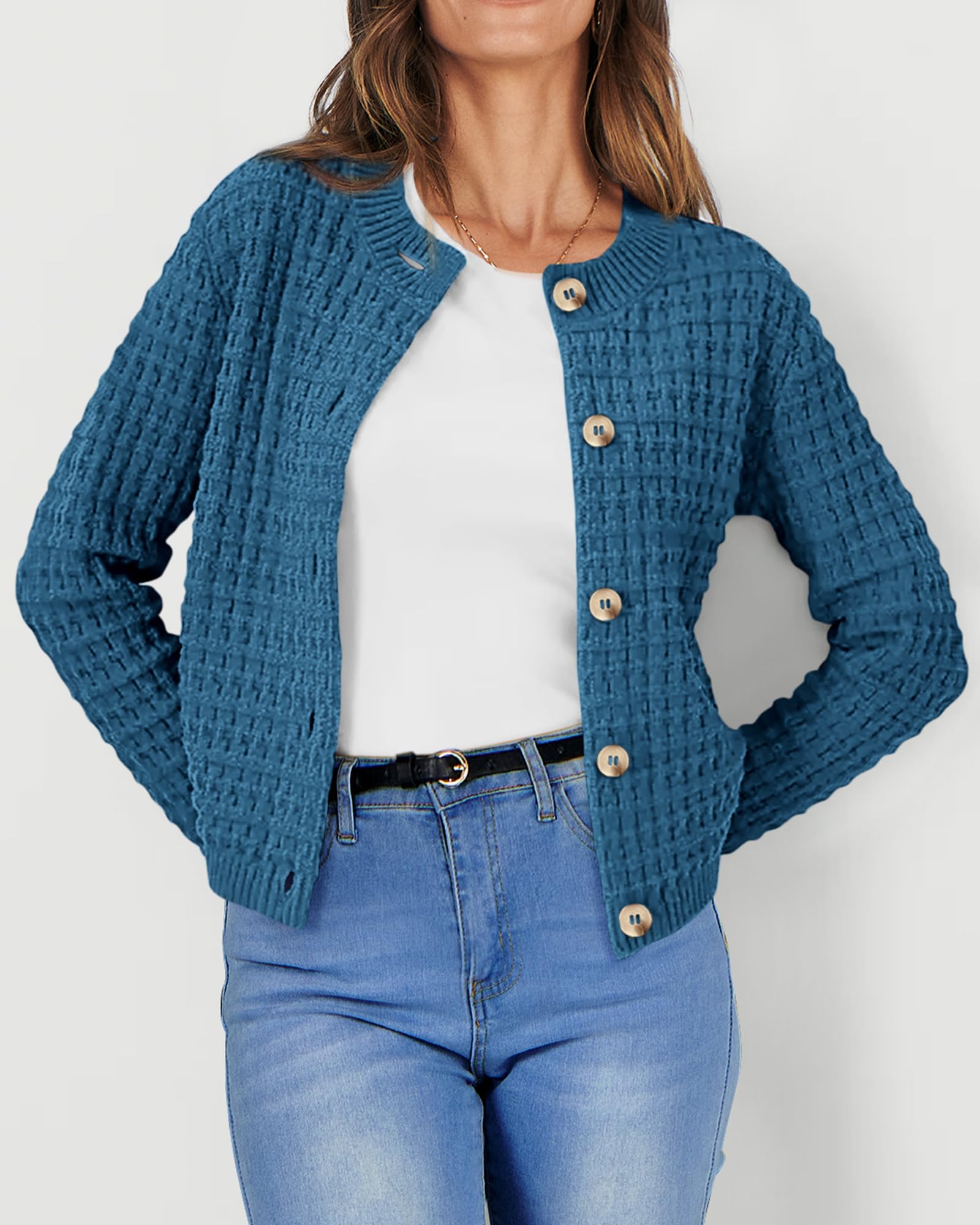 PRETTYGARDEN Women's Knit Cardigan Sweaters Casual Long Sleeve Open Front Button Down Trendy Jackets Outerwear