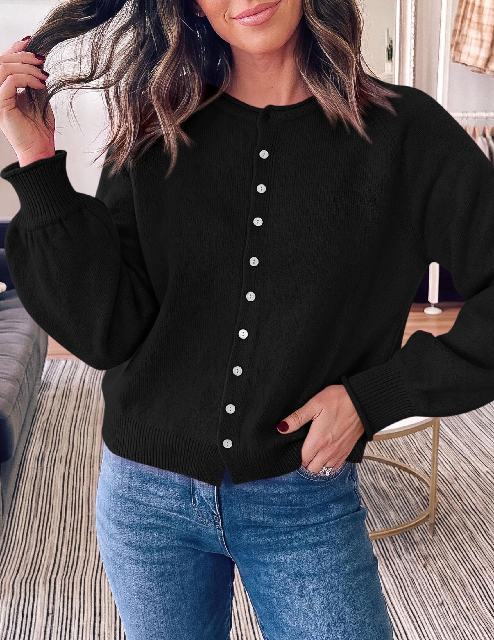 PRETTYGARDEN Women's Knit Cardigan Lightweight Cozy Sweaters Comfy Long Sleeve Work Tops, Button Down Shirts, Rolled Edges, Casual Fall Clothes for Going Out, Holiday, Winter Layering