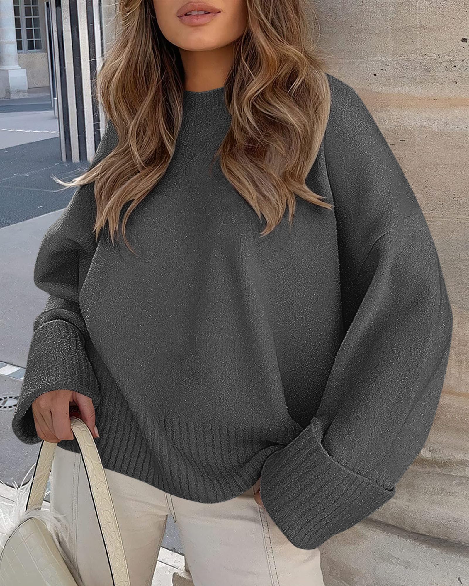 PRETTYGARDEN Women's Fall Oversized Sweaters Casual Crewneck Pullover Long Sleeve Fuzzy Chunky Knit Tops Blouse