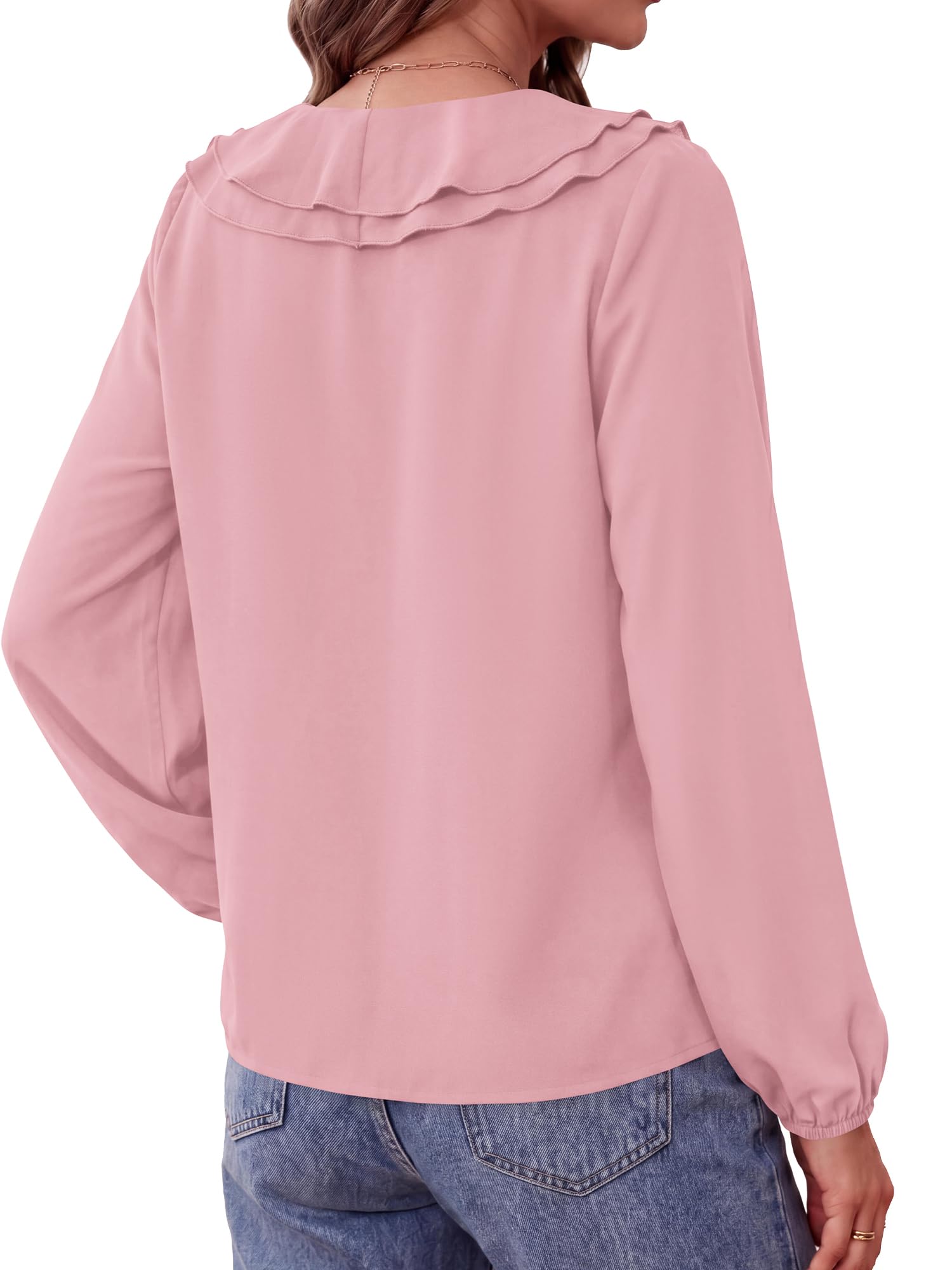 BTFBM Womens Fall Tops Ruffle Blouses Dressy Casual | Double Ruffled Collar V Neck Long Sleeve Shirts, Lightweight Fashion Clothing Trendy, Daily Business Office Work Clothes