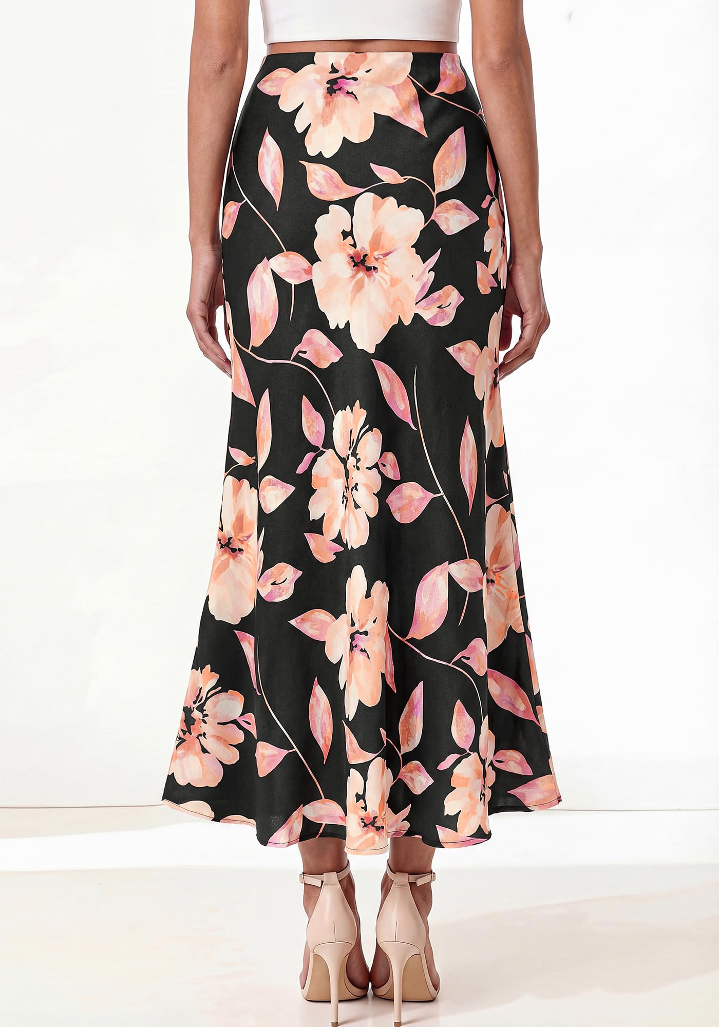 BTFBM Maxi Skirts for Women Summer Spring Boho Lightweight A Line High Waisted Wedding Guest Party Silk Midi Skirt