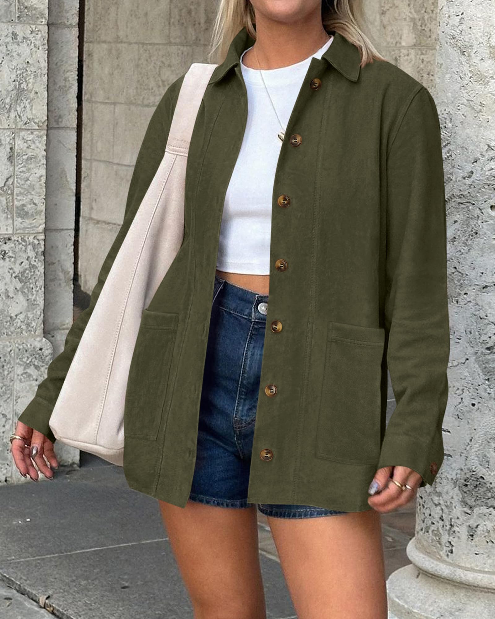 BTFBM Faux Suede Jacket Women Fall Fashion Leather Jackets Long Sleeve Button Down Winter Coats Shackets Outerwear