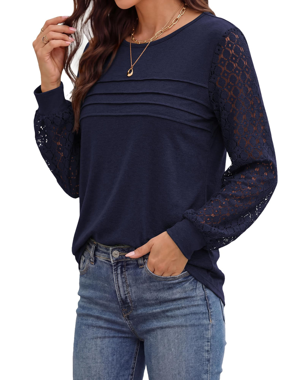 BTFBM Women's Long Sleeve Shirts Dressy Lace Fall Tops Trendy Business Casual T-Shirts Cute Work Outfits Blouses