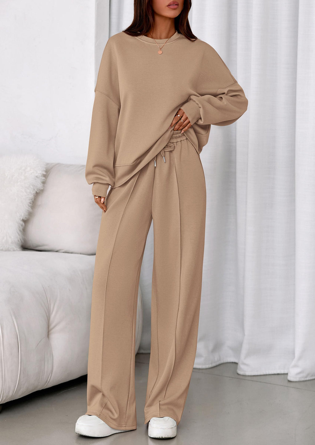 PRETTYGARDEN 2 Piece Sets For Women Fall Trendy Long Sleeve Sweatshirt Wide Leg Pants Loungewear Set Matching Sweatsuit