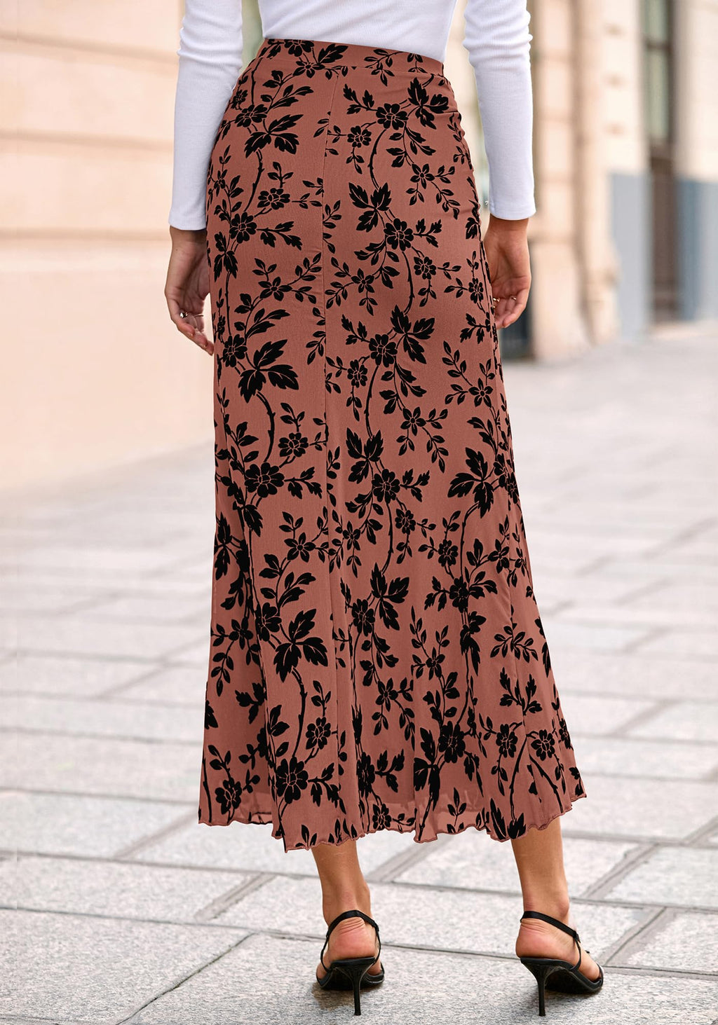 BTFBM Womens Floral Mesh Maxi Skirt Spring Summer Elastic High Waisted Boho Elegant Mermaid Long Skirts for Women