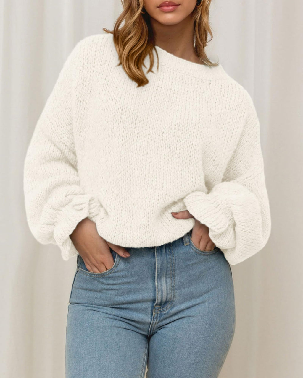 BTFBM Women's Oversized Sweater Crewneck Fall Winter Long Sleeve Fuzzy Warn Knit Pullover Sweaters Trendy Outfits