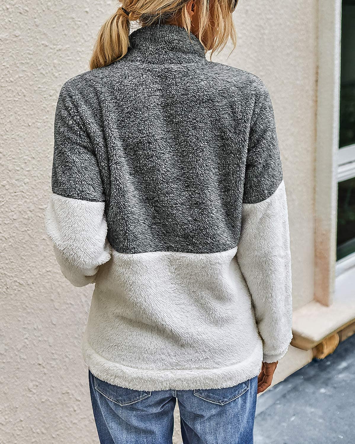 BTFBM Womens Sweatshirt Sherpa Quarter Zip Pullover Fall Winter Long Sleeve Fleece Sweaters Hoodies Sweatshirts Clothes