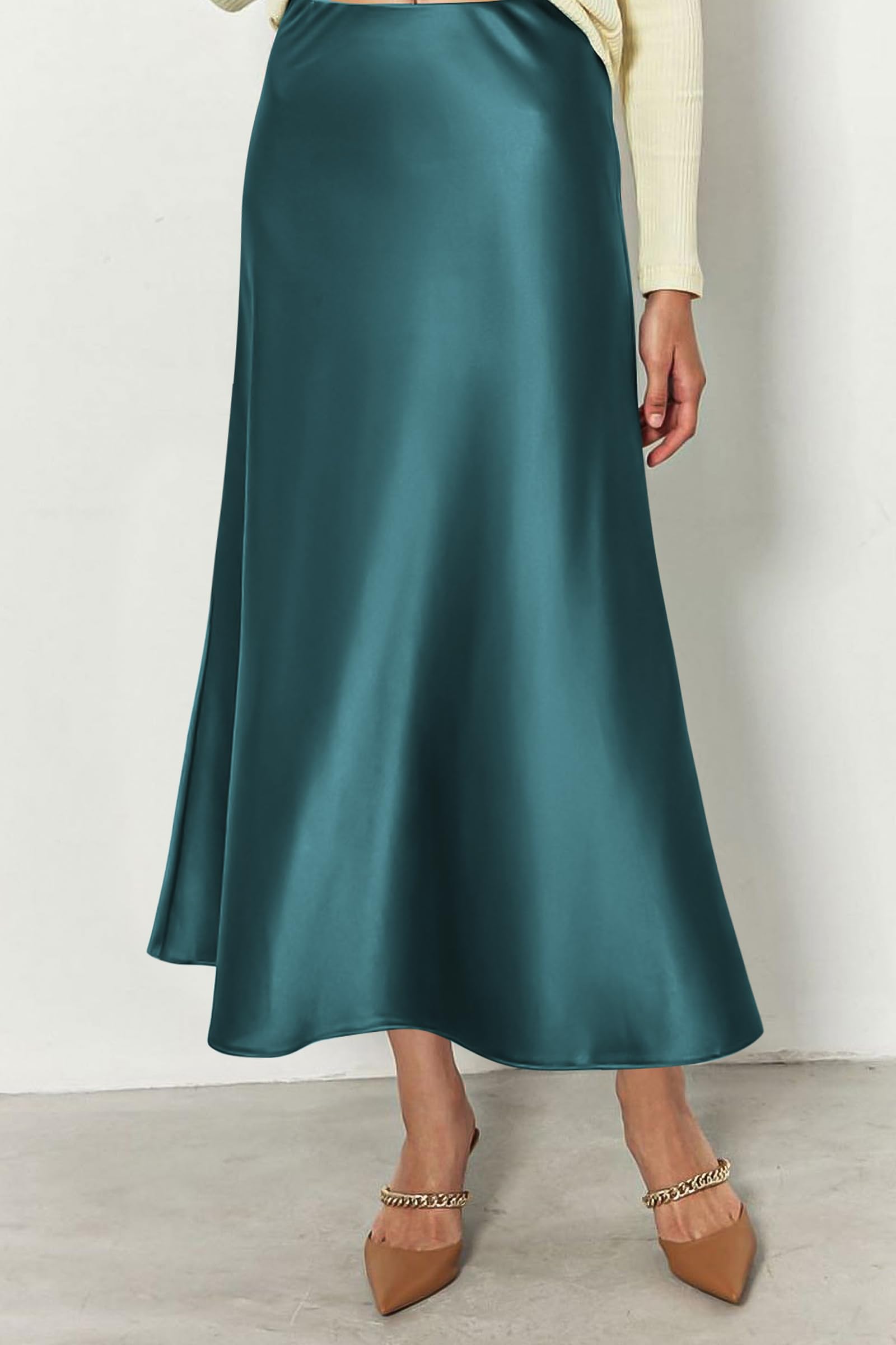 PRETTYGARDEN Women's Satin Skirts Dressy Casual Fall High Waisted Cocktail Wedding Flowy Elegant A Line Midi Skirt