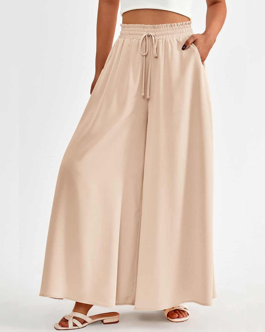 BTFBM Women Casual High Waist Wide Leg Pants Spring Summer Long Palazzo Pants Pocket Lounge Beach Vacation Clothes