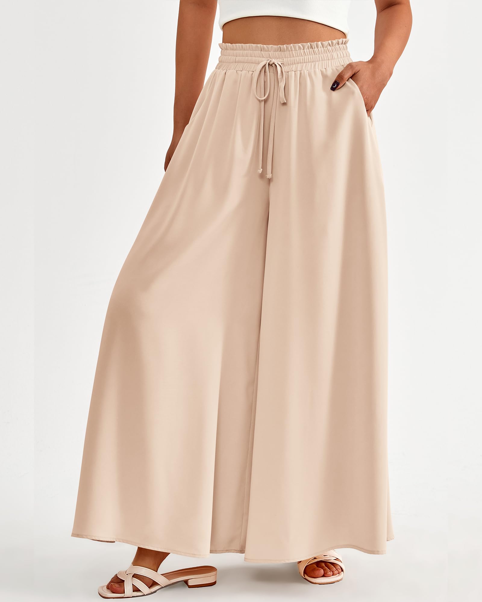 BTFBM Women Casual High Waist Wide Leg Pants Spring Summer Long Palazzo Pants Pocket Lounge Beach Vacation Clothes