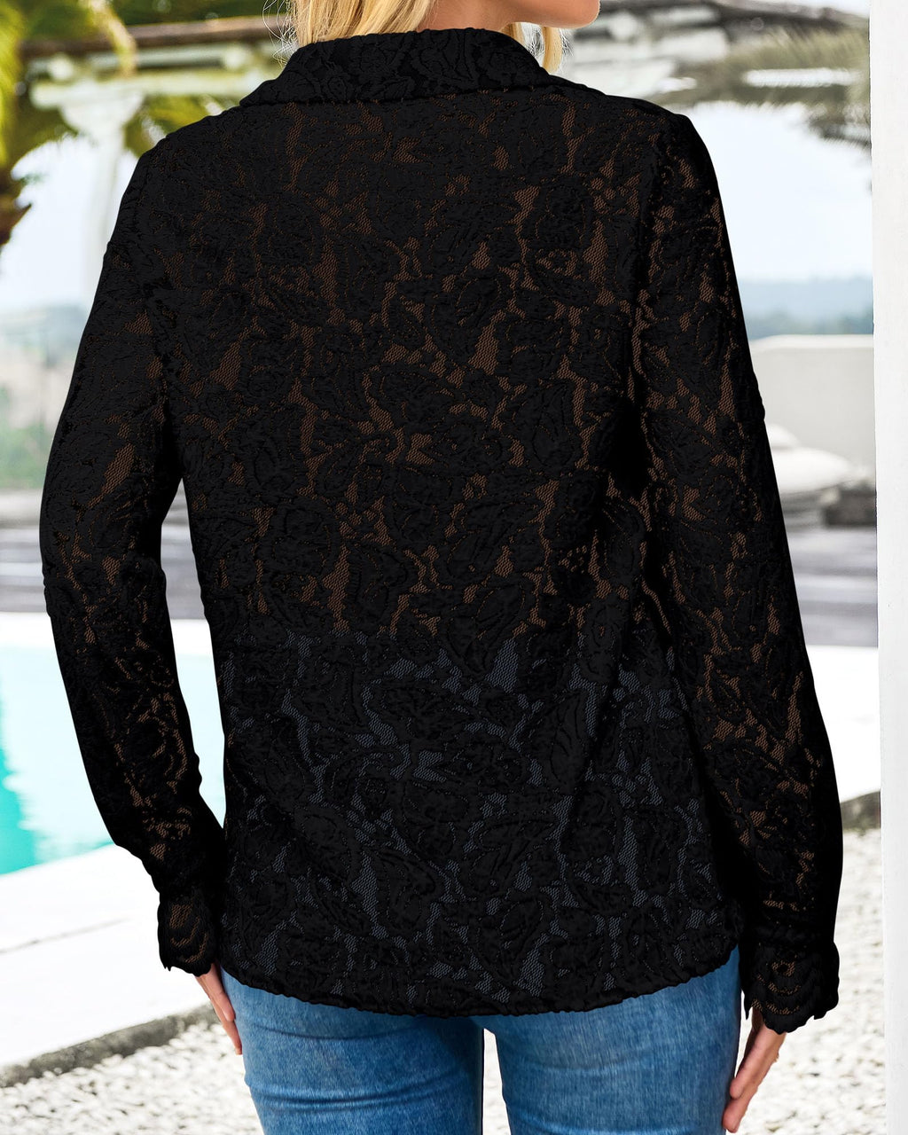 FreshPretty Long Sleeve Lace Blouses for Women Spring Dressy Casual Button Down Shirts Date Night Outfit Club Party Tops