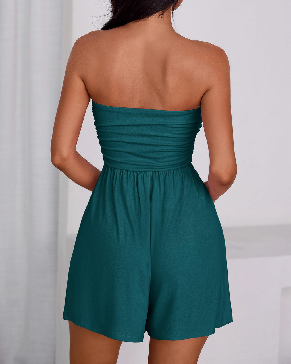 BTFBM Womens Romper Spring Summer Strapless Tube Tops Beach Vacation Clothes Boho Loose Shorts Jumpsuits Pockets
