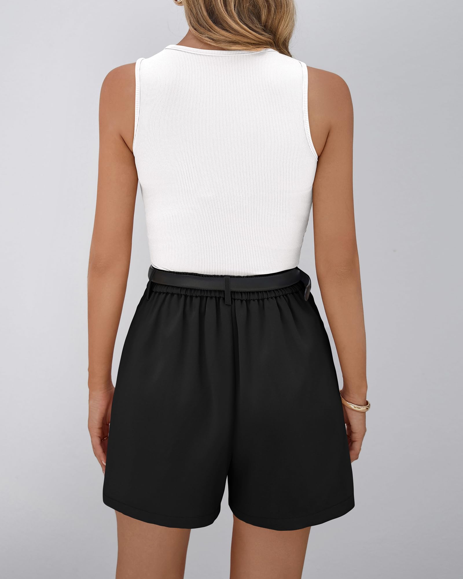 BTFBM 2 Piece Sets for Women Summer Sleeveless Matching Short Sets Tank Crew Neck Airport Travel Outfits Pockets