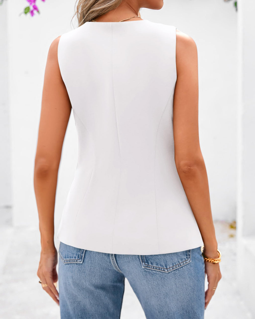 BTFBM Summer Sleeveless Blazer Vest For Women Dressy Button Down Round Neck Business Casual Outfits Work Suit Vests Tops