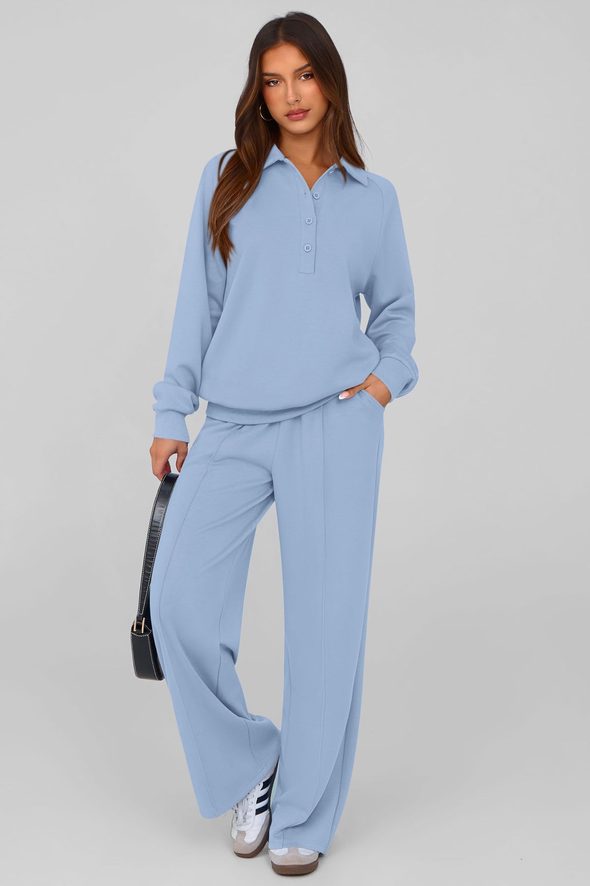 PRETTYGARDEN Women Fall 2 Piece Outfits Sweatsuits Lounge Sets Quarter Button Long Sleeve Sweatshirt, Wide Leg Sweat Pants, Casual 2 Piece Sets Tracksuit, Airport Travel Outfits for Women
