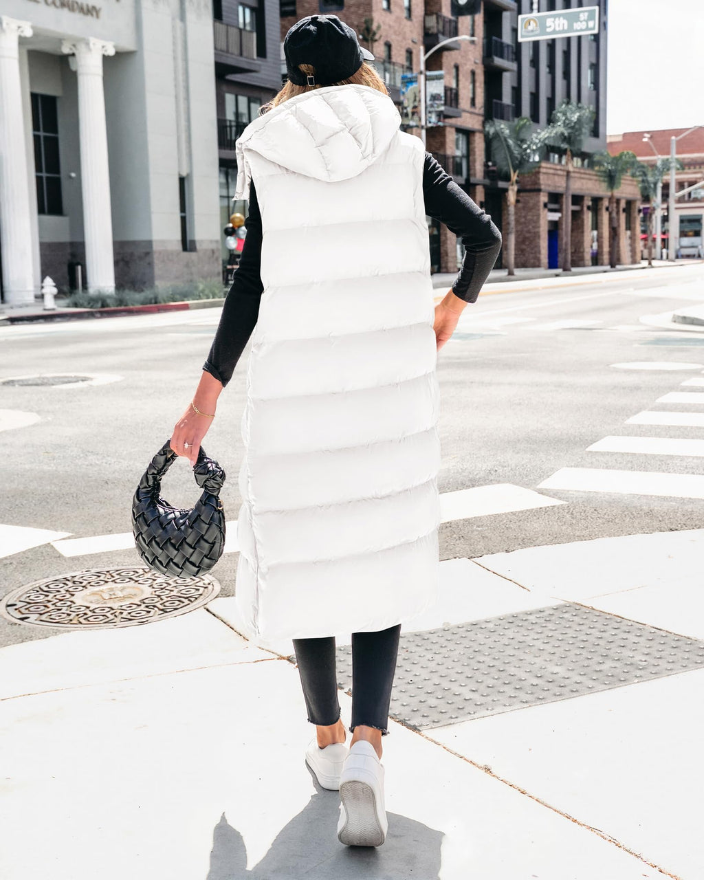 BTFBM Long Puffer Vest Women Quilted Hooded Button Down Zip Up Sleeveless Vests Outerwear Padded Jacket Fall Winter Coat