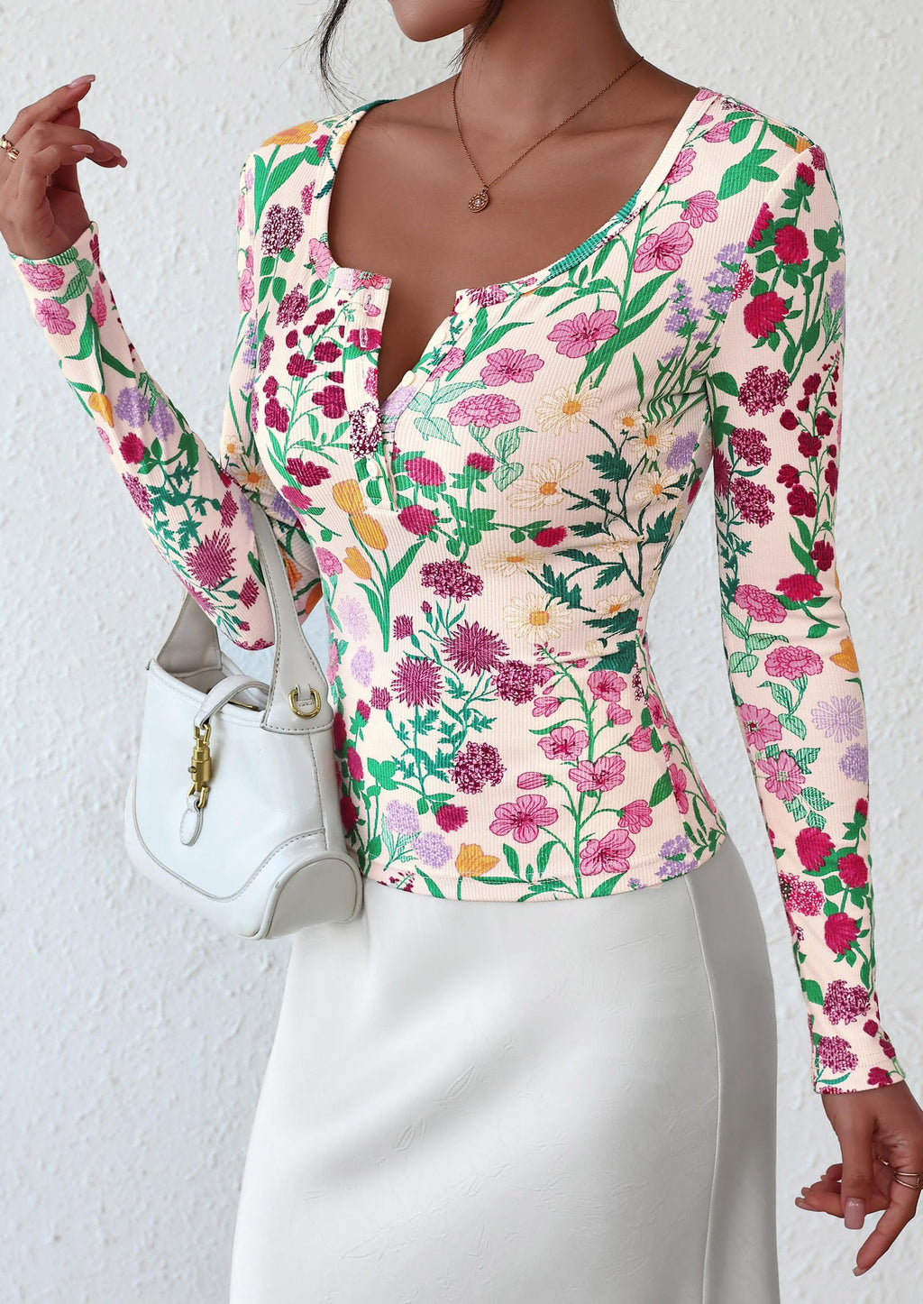 PRETTYGARDEN Women's Fall Long Sleeve Henley T Shirts Button Ribbed Knit Slim Fit Basic Tops Blouse Casual Outfits