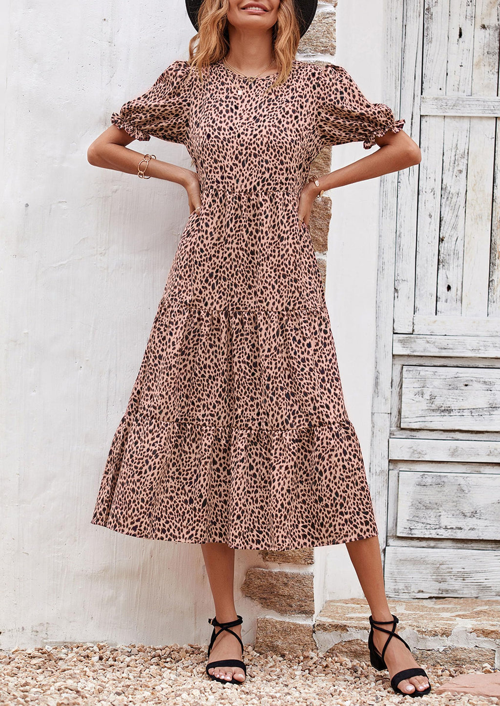 PRETTYGARDEN Summer Dresses for Women Casual Floral Boho Midi Sun Dress Puff Short Sleeve Flowy Beach Vacation Sundress
