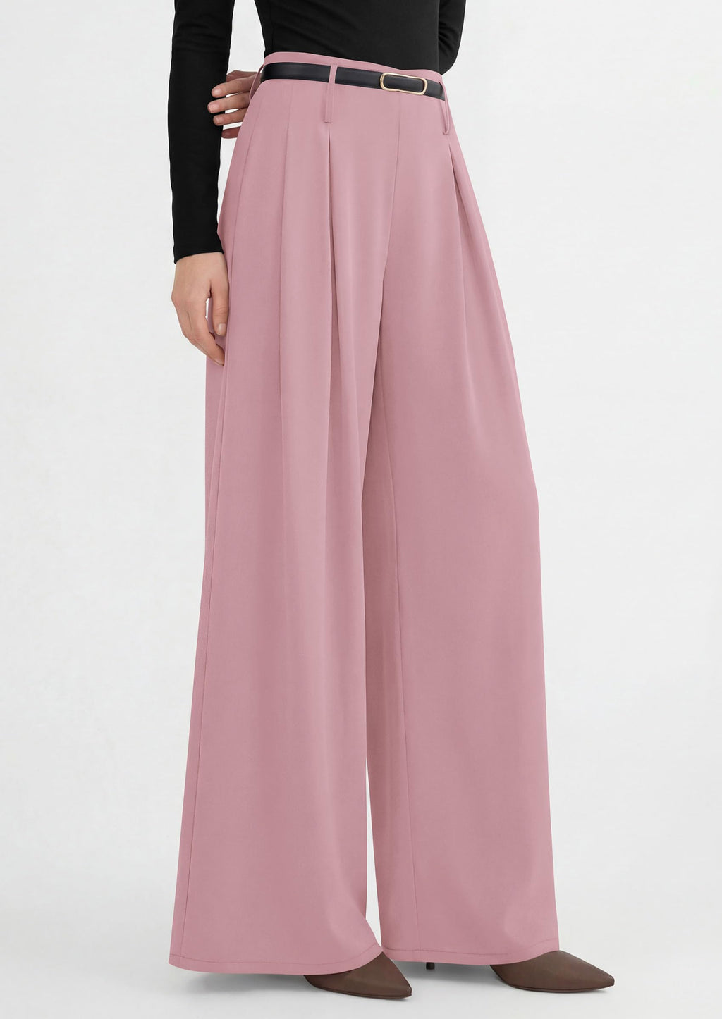PRETTYGARDEN Womens Spring Wide Leg Trousers High Elastic Waist Loose Pleated Long Flowy Palazzo Work Pants with Pockets