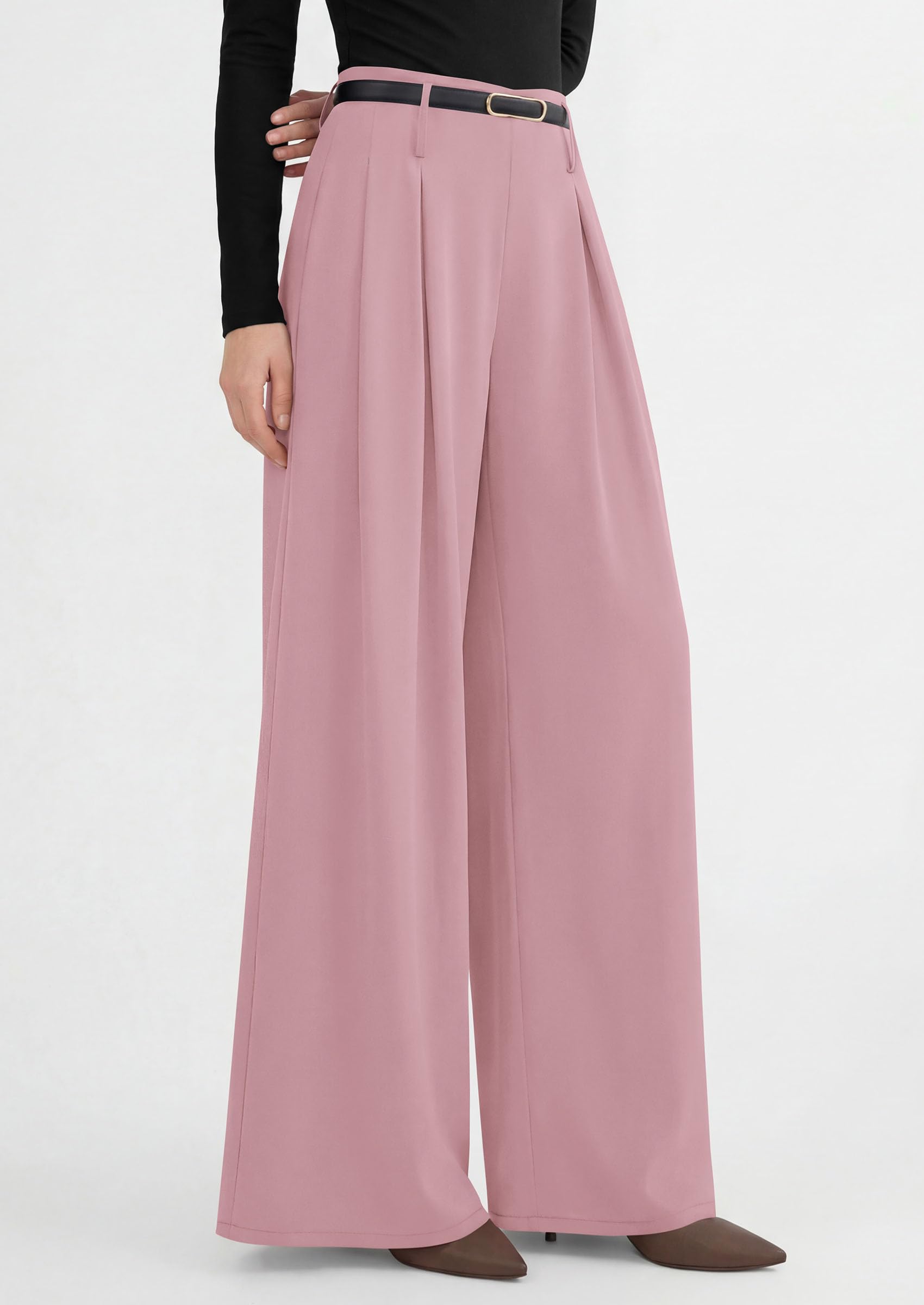 PRETTYGARDEN Womens Spring Wide Leg Trousers High Elastic Waist Loose Pleated Long Flowy Palazzo Work Pants with Pockets