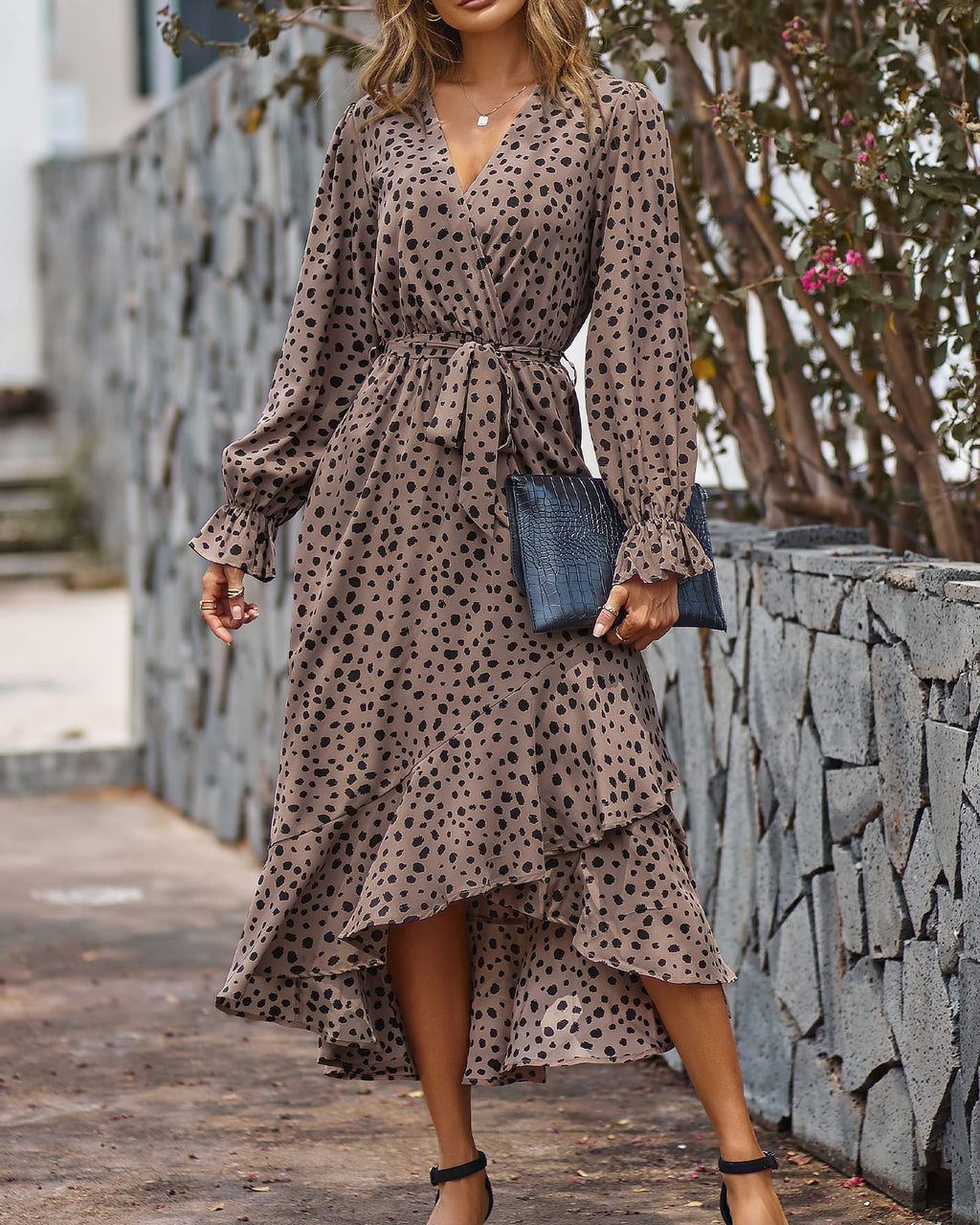 BTFBM Womens Dresses Summer V Neck Floral High Waist Ruffle Wedding Guest Cocktail Boho Spring Long Sleeve Dress