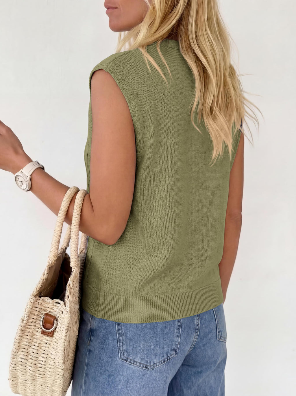 BTFBM Vest Tops for Women Summer V Neck Button Loose Lightweight Cardigan Knit Cap Sleeve Sweater Vests Fashion Clothing