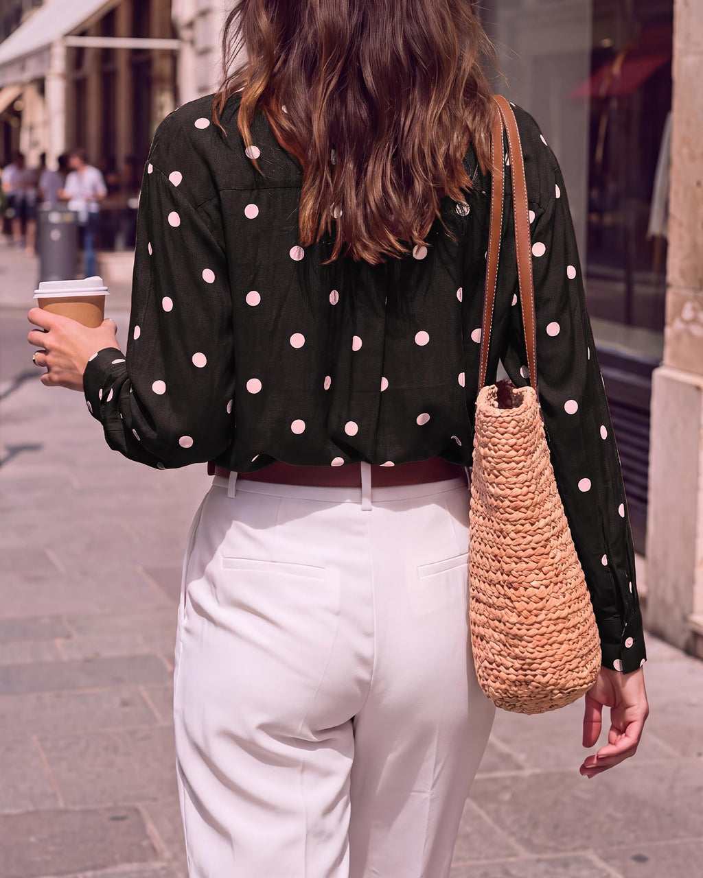 BTFBM Womens Blouses Dressy Casual Floral Long Sleeve Shirts Polka Dot Tops Classic Lapel Collar,Button Cuffs,V Neck Button Down Shirt,Business Casual Outfits,Early Fall Fashion Clothing Trendy