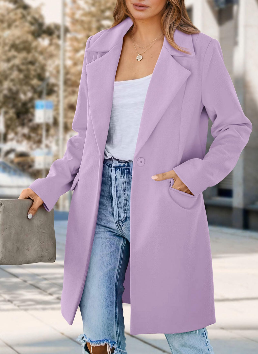 PRETTYGARDEN Women's Spring Fall Long Blazer Jackets Long Sleeve Lapel Pockets Loose Fit Work Casual Blazers Outerwear