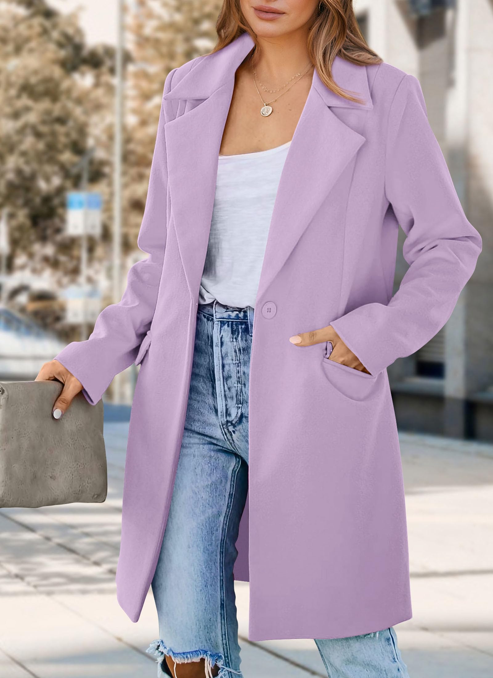 PRETTYGARDEN Women's Spring Fall Long Blazer Jackets Long Sleeve Lapel Pockets Loose Fit Work Casual Blazers Outerwear
