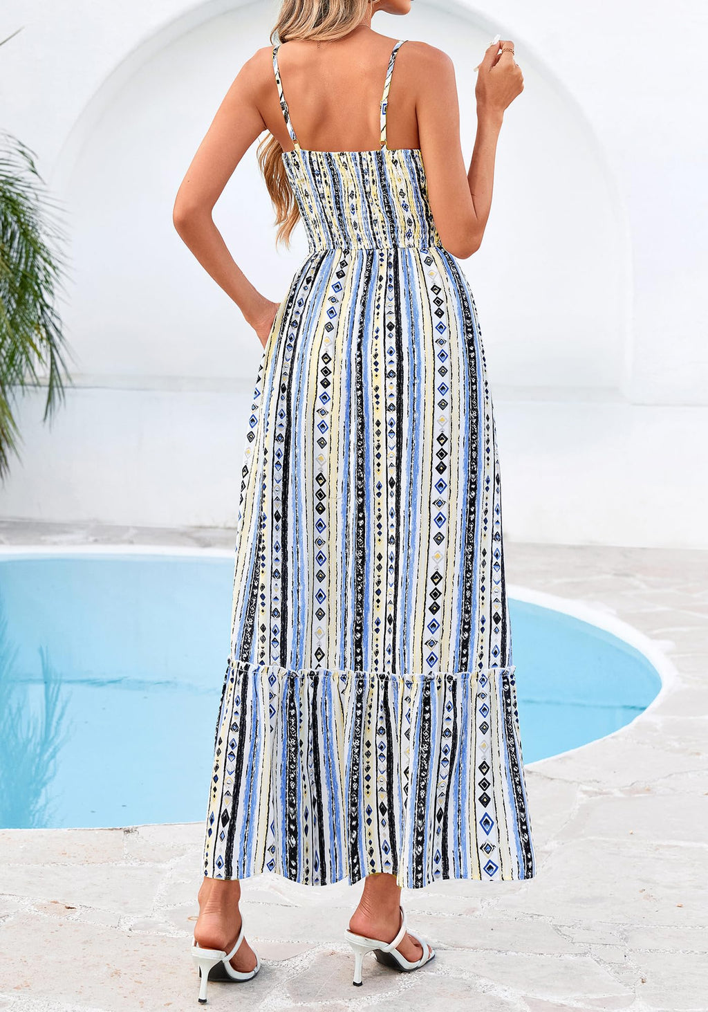 BTFBM Summer Dresses for Women Sundresses Sleeveless Spaghetti Strap Boho Beach Vacation Outfits Spring Maxi Dress