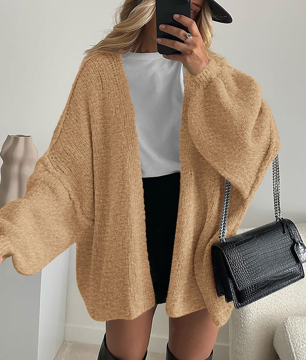 PRETTYGARDEN Womens Oversized Cardigan Sweaters Fall Long Lantern Sleeve Knit Open Front Lightweight Sweater
