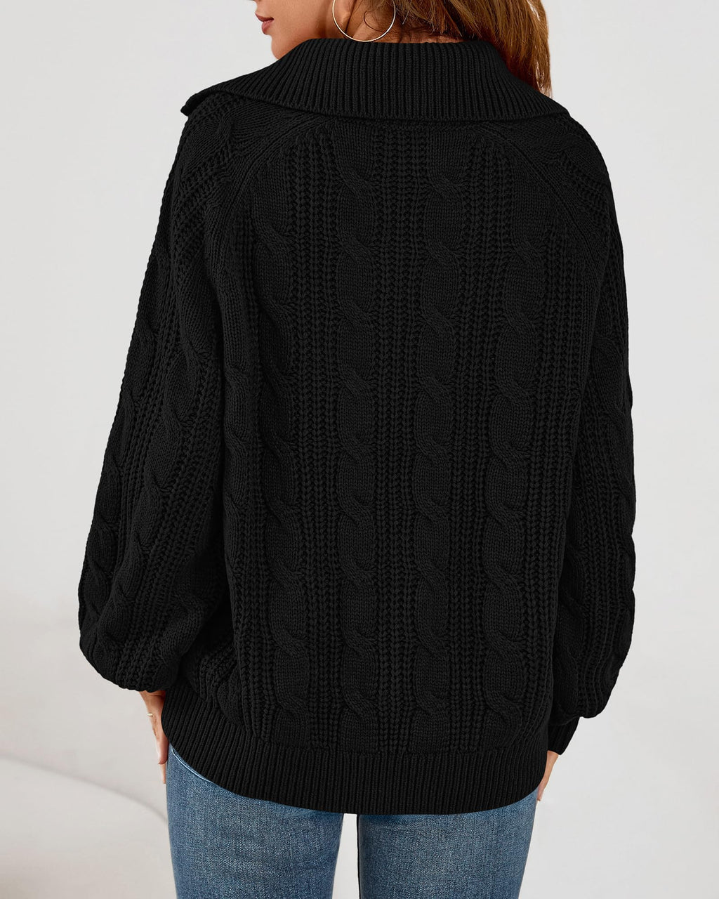 BTFBM Sweaters for Women Fall Fashion Loose Quarter Zip Pullover Collared Long Sleeve Cable Knit Winter Clothes