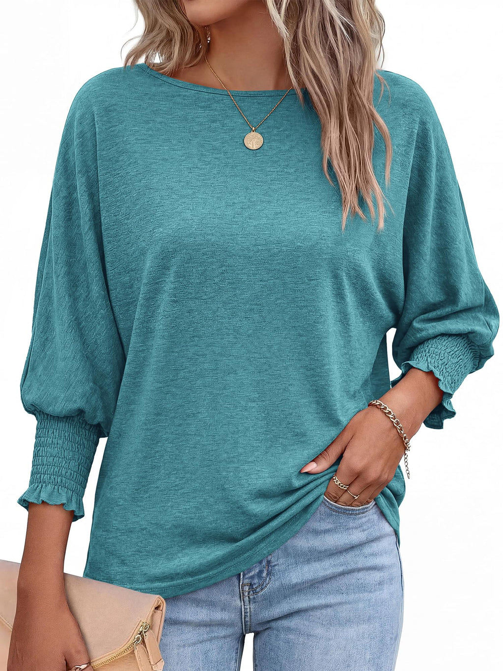 BTFBM Womens Tops Dressy Casual Summer T Shirts Crewneck 3/4 Sleeve Beach Vacation Loose Tunic Spring Work Blouse