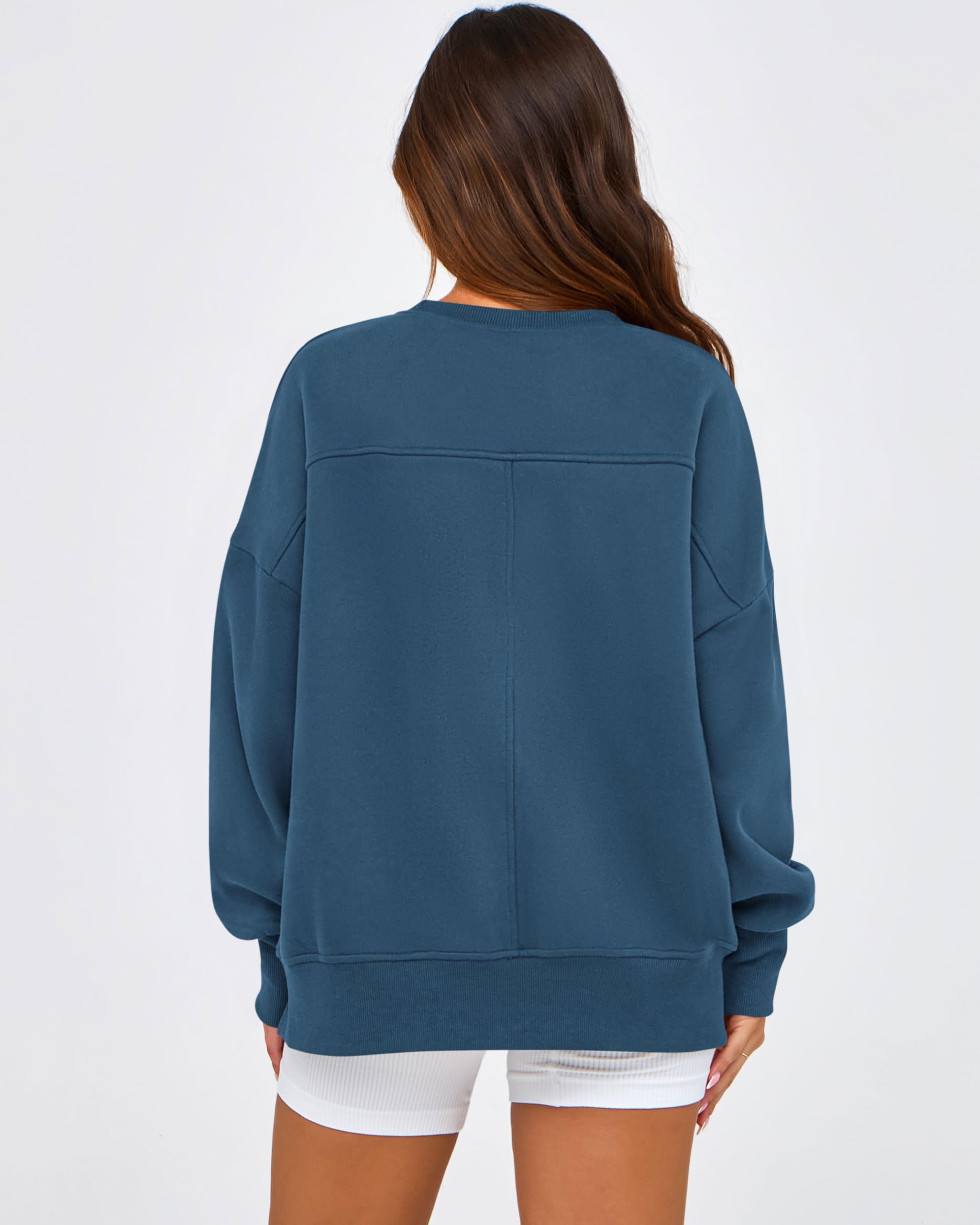 BTFBM Women's Casual Crewneck Sweatshirts Spring Long Sleeve Side Slit Workout Fleece Pullover Top Fashion Clothing