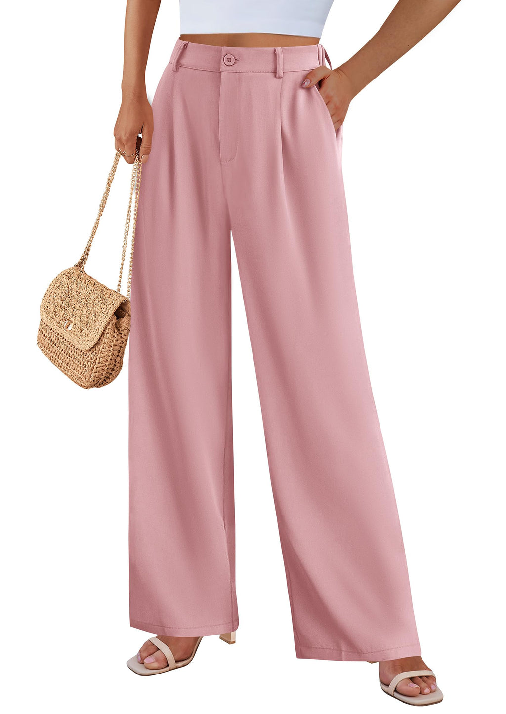 PRETTYGARDEN Wide Leg Pants for Women Trendy Fall High Waisted Business Casual Outfits Work Pant Trousers