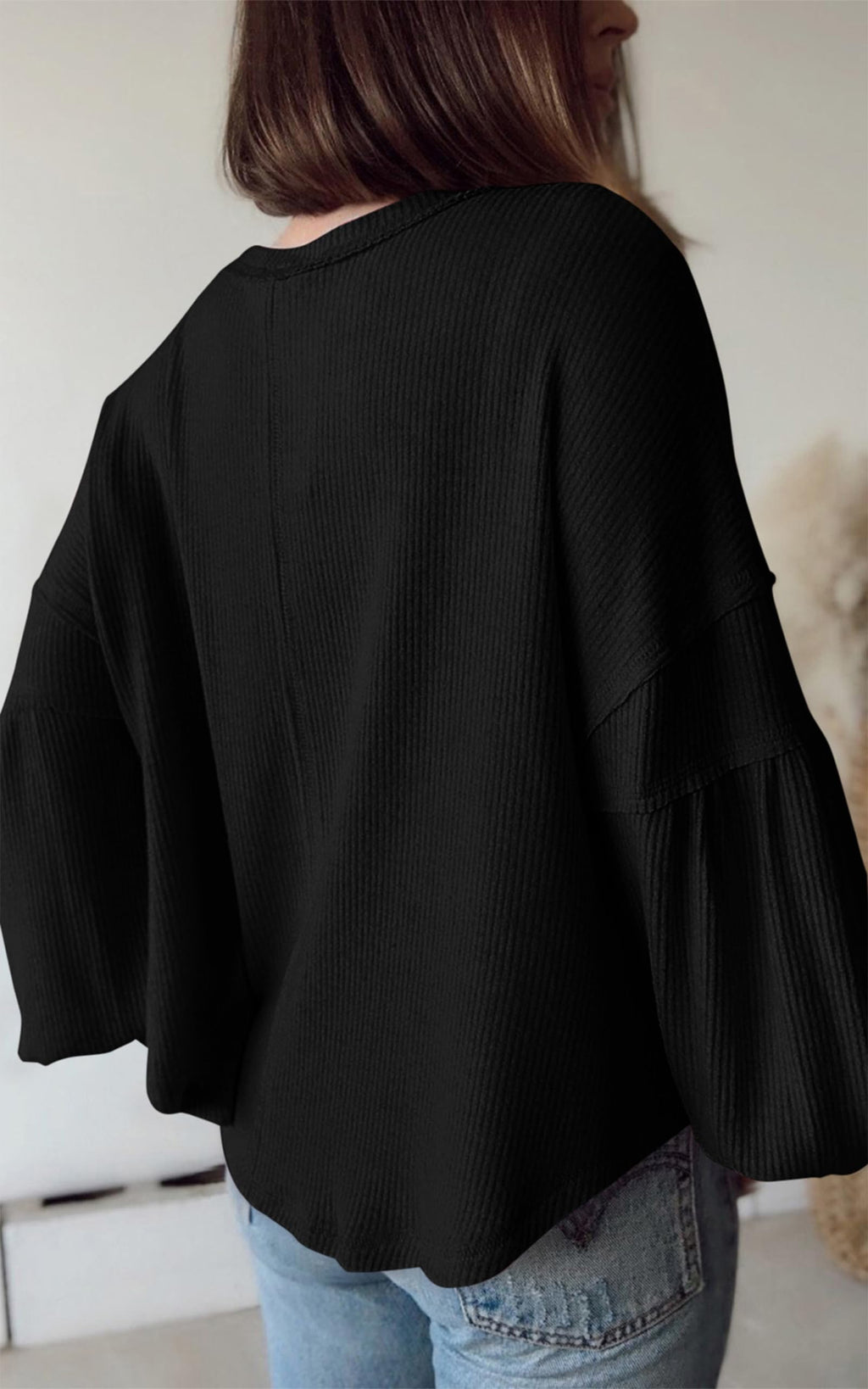 FreshPretty Womens Fall Fashion Long Sleeve Shirts Casual V Neck Ribbed Knit Blouses Pullover Trendy Loose Fit Tunic Tops