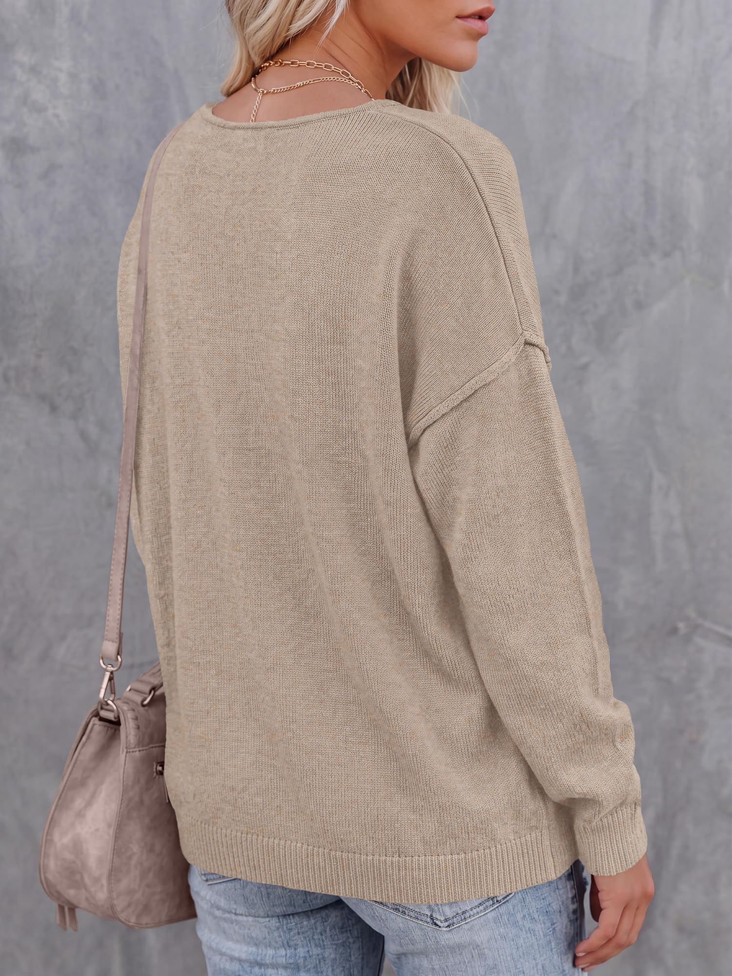 BTFBM Women's Loose Knitted Casual Sweaters | V Neck,Long Sleeve Sweater,Slouchy Pullover Tops,Fall Winter Clothes