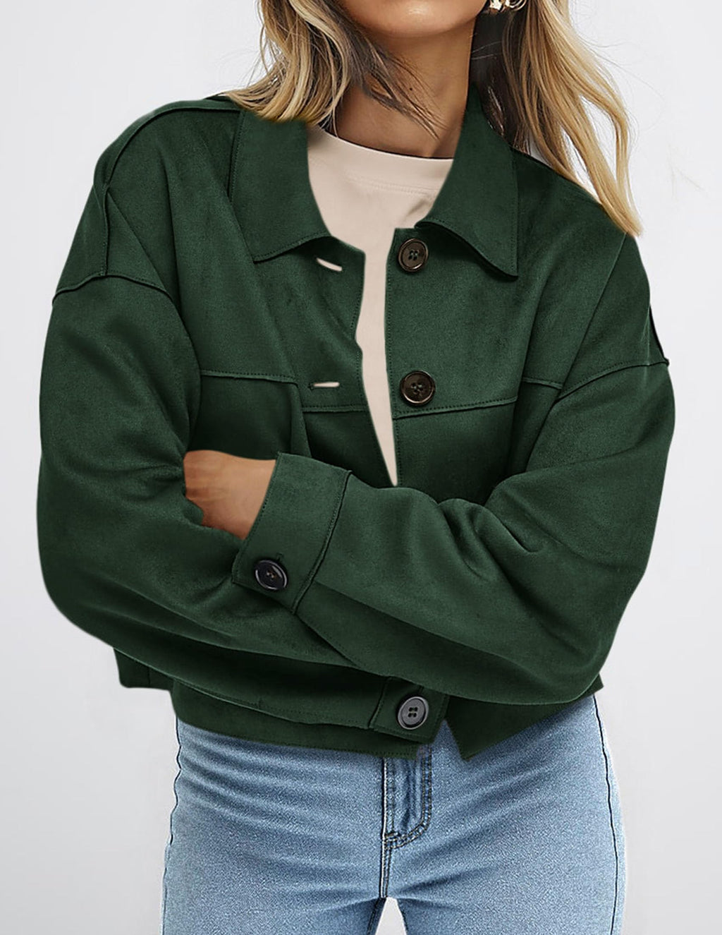 PRETTYGARDEN Women's Faux Suede Cropped Jacket Casual Lightweight Fall Fashion Winter Coats Outerwear Trendy Clothes