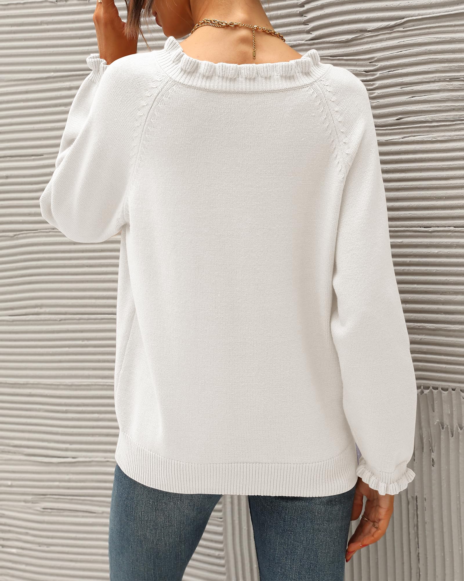 FreshPretty Womens Sweaters Fall Winter Clothes Long Sleeve Button Down Ruffle Crew Neck Casual Knitted Pullover Tops
