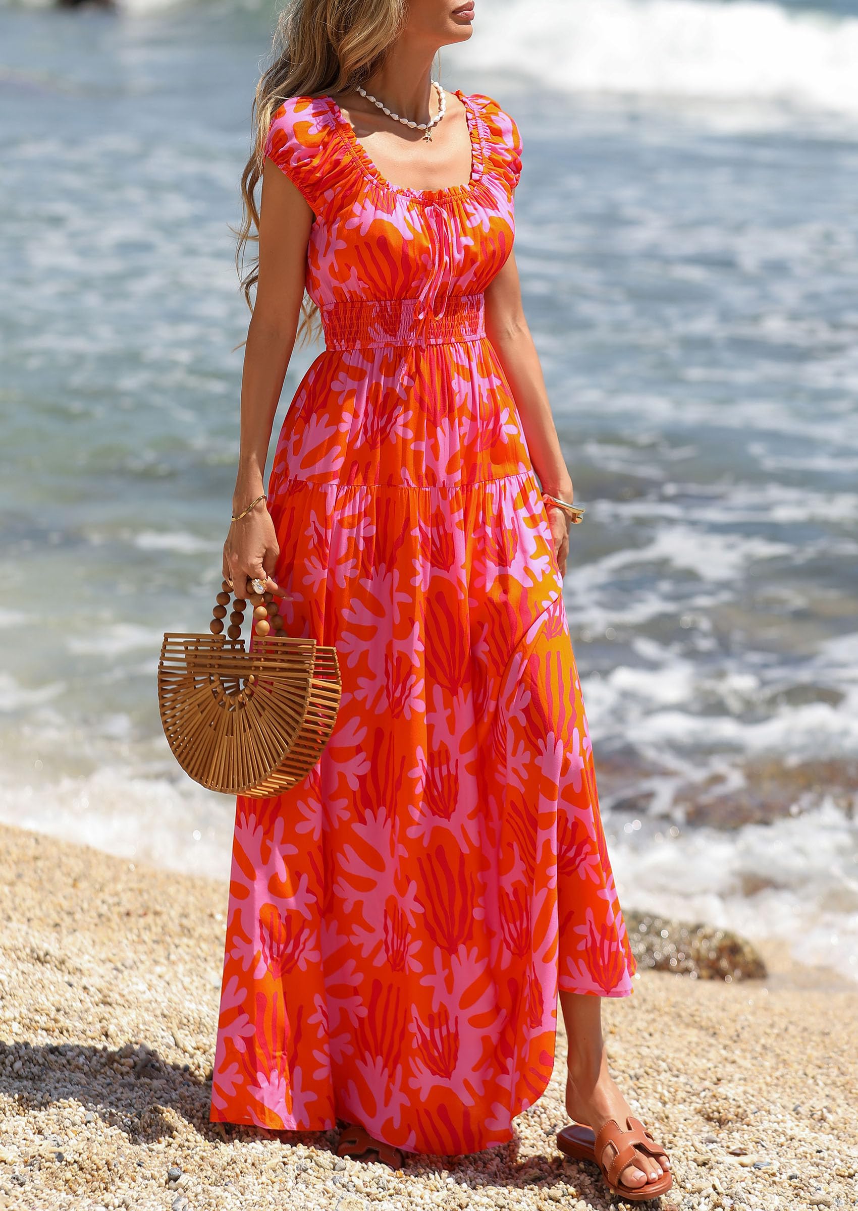 PRETTYGARDEN Boho Maxi Dresses for Women  Summer Floral Wedding Guest Dress Resort Wear Spring Long Flowy Beach Sundress