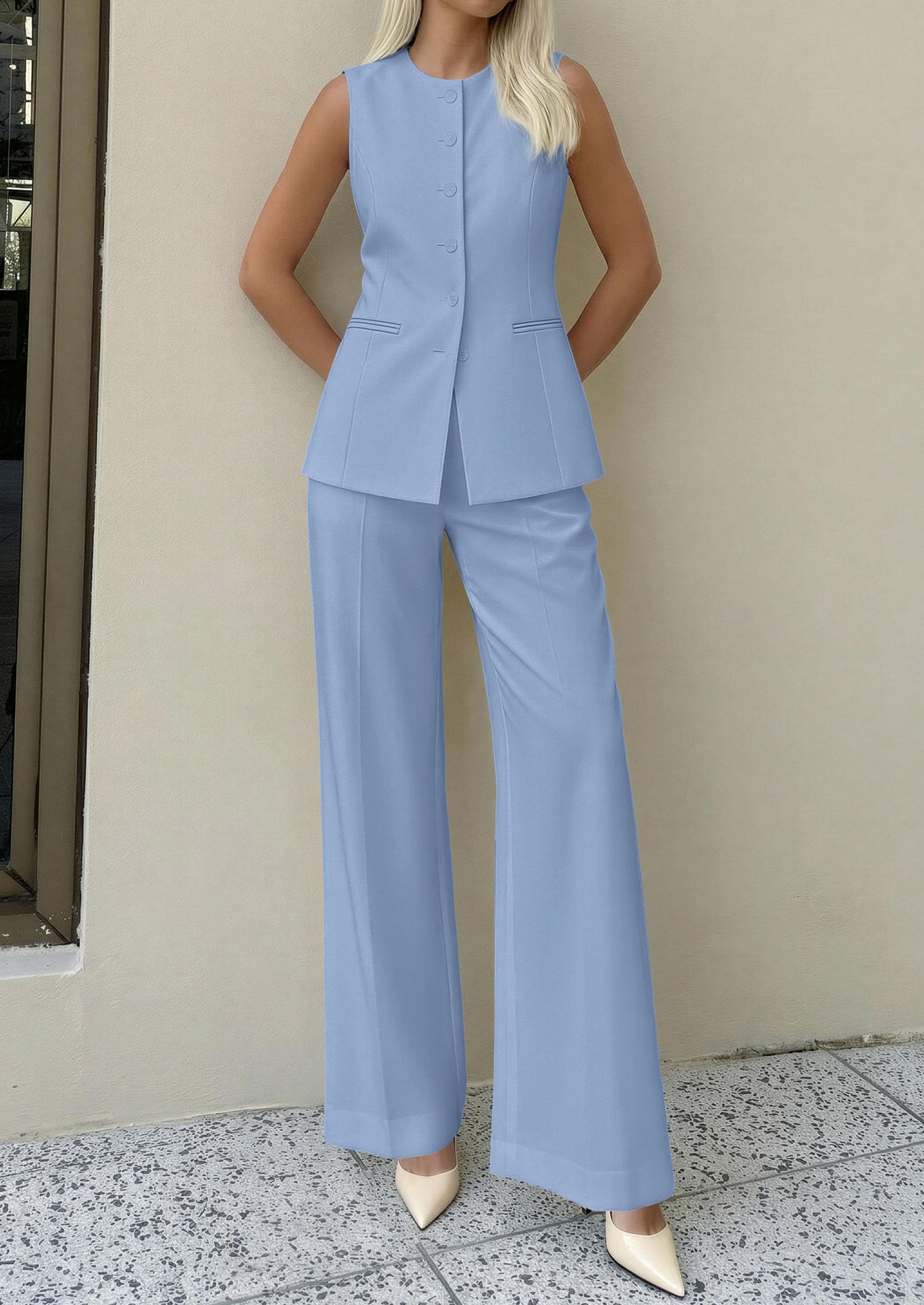 PRETTYGARDEN Women's 2 Piece Sets Summer  Work Clothes Sleeveless Blazer Vest Pants Suits Spring Business Casual Outfits