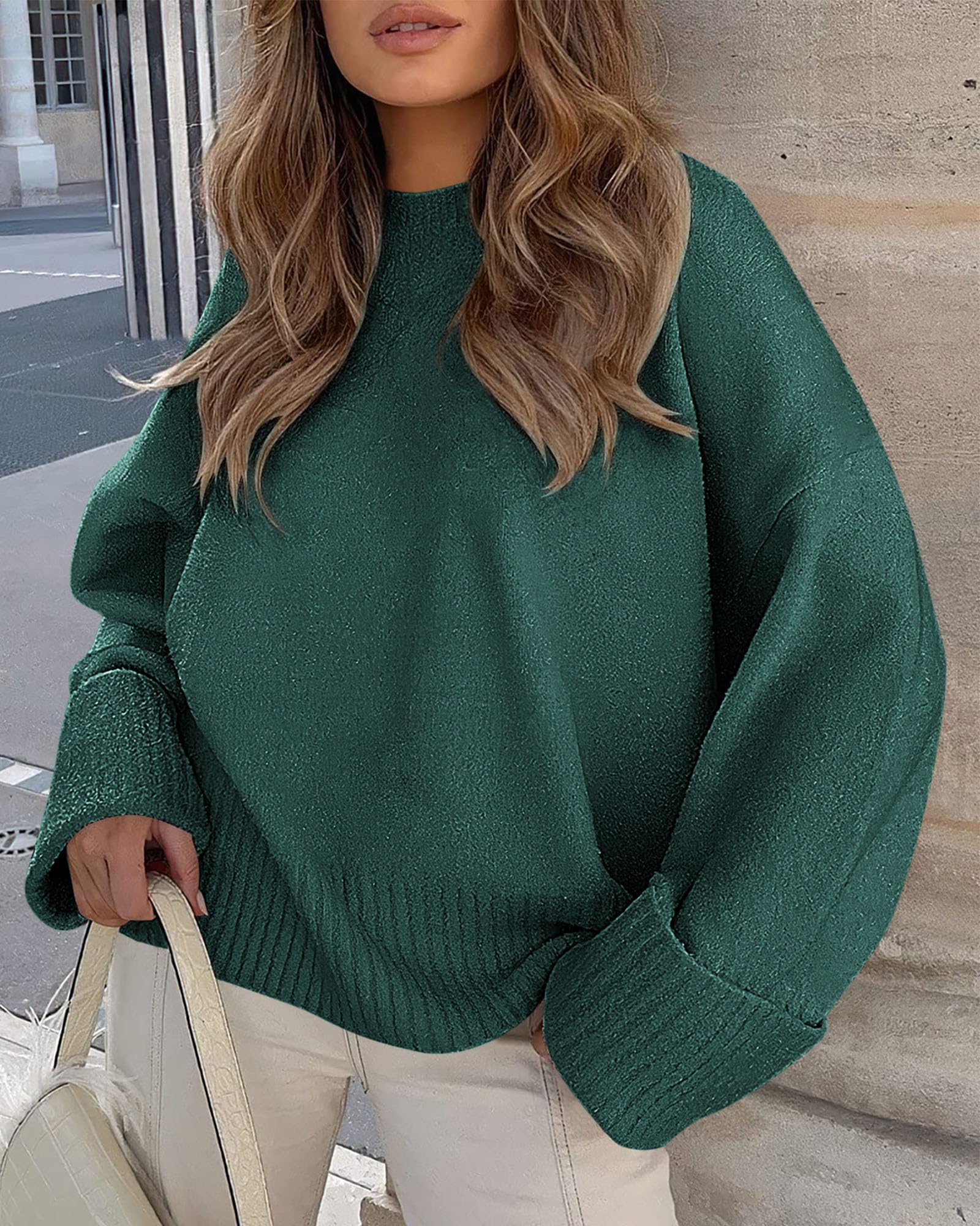 PRETTYGARDEN Women's Fall Oversized Sweaters Casual Crewneck Pullover Long Sleeve Fuzzy Chunky Knit Tops Blouse