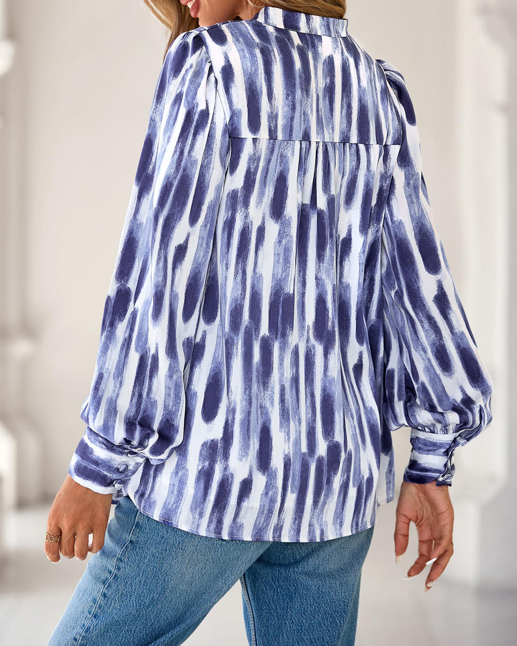 BTFBM Womens Tops Dressy Casual Spring Boho Floral V Neck Long Sleeve Half Button Down Shirt Work Business Blouses
