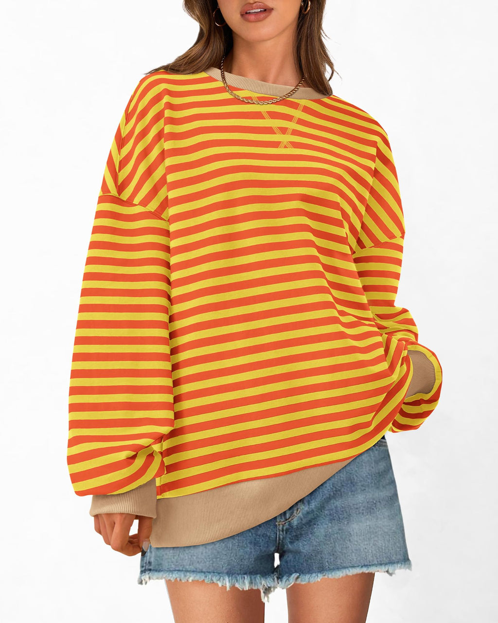 BTFBM Sweatshirt For Women Summer Crewneck Long Sleeve Oversized Striped Pullover Tops Y2K Clothes Workout Shirt