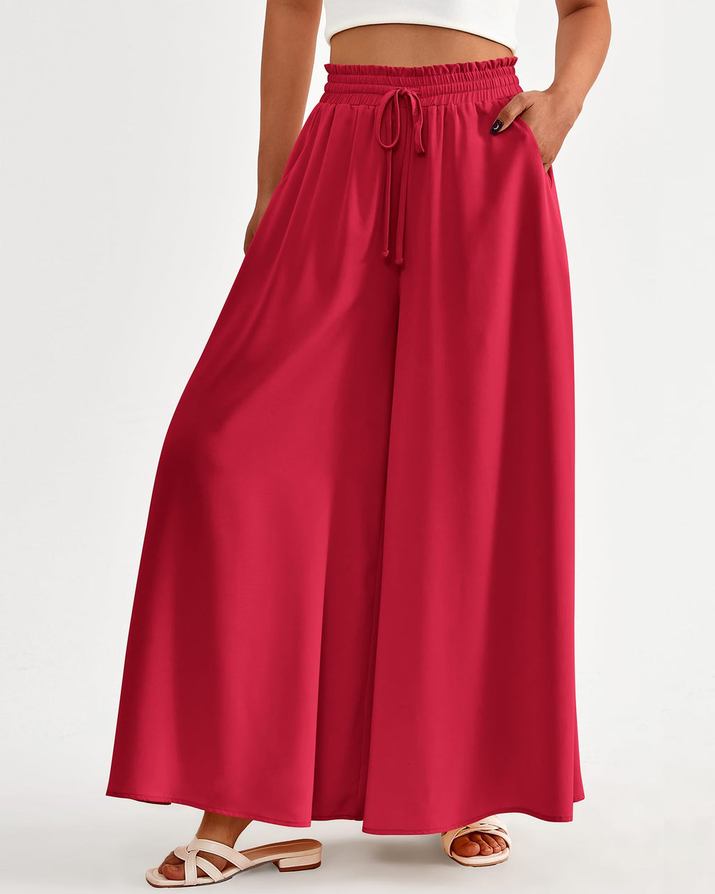 BTFBM Women Casual High Waist Wide Leg Pants Spring Summer Long Palazzo Pants Pocket Lounge Beach Vacation Clothes