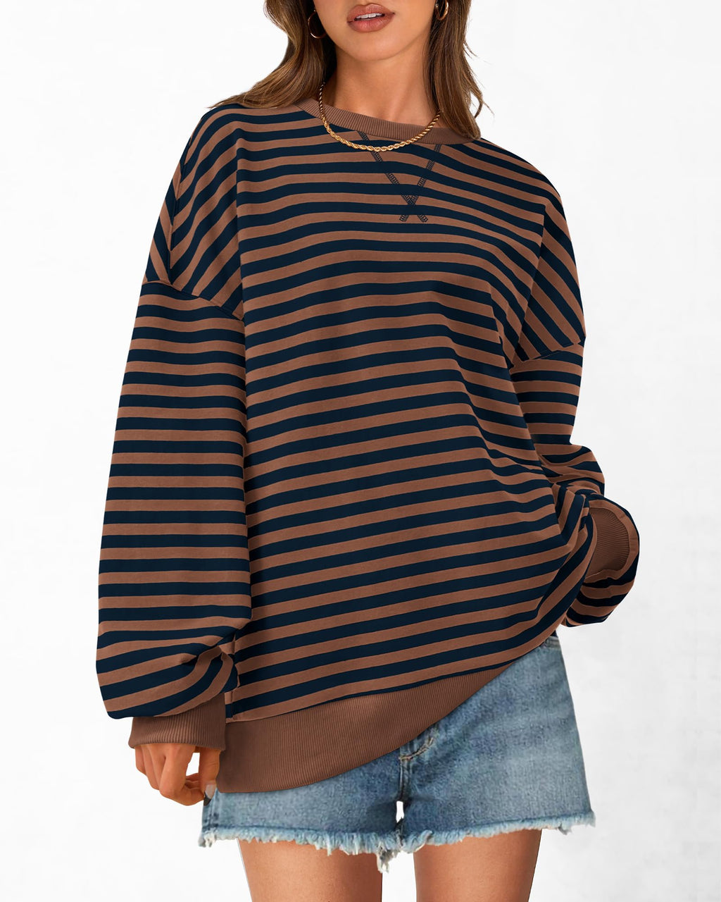 BTFBM Sweatshirt For Women Summer Crewneck Long Sleeve Oversized Striped Pullover Tops Y2K Clothes Workout Shirt