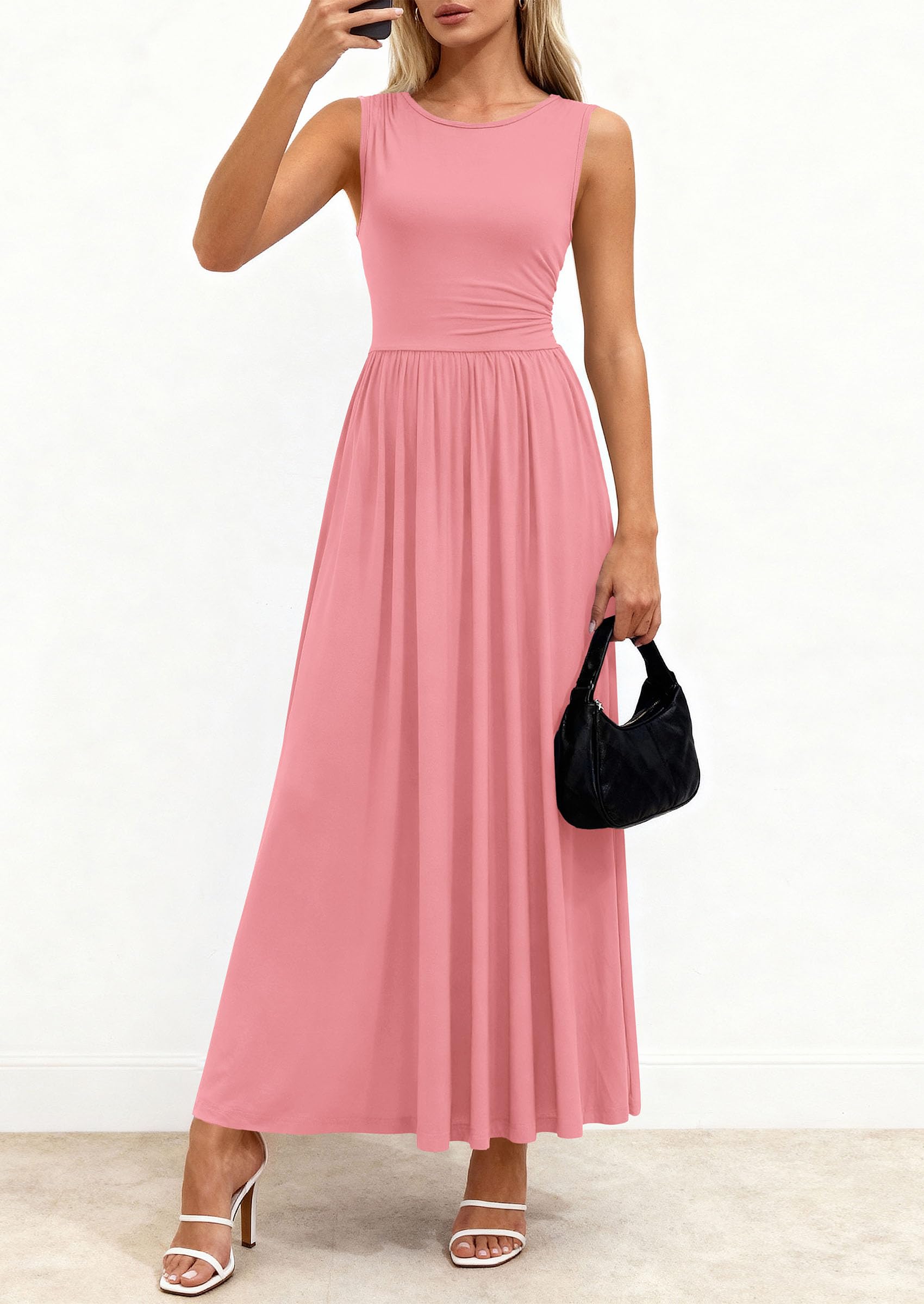 PRETTYGARDEN Summer Maxi Dresses for Women Sleeveless A Line Flowy Long Casual Sundress Wedding Guest Fashion Clothing